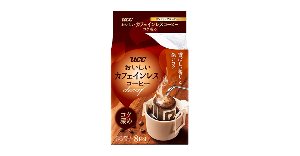 UCC　おいしいカフェインレスコーヒー　ワンドリップコーヒー　コク深め 8杯分　商品画像