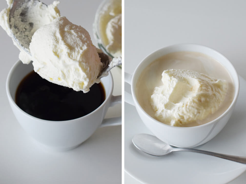 硬めに泡立てたクリームをのせたウィンナーコーヒー