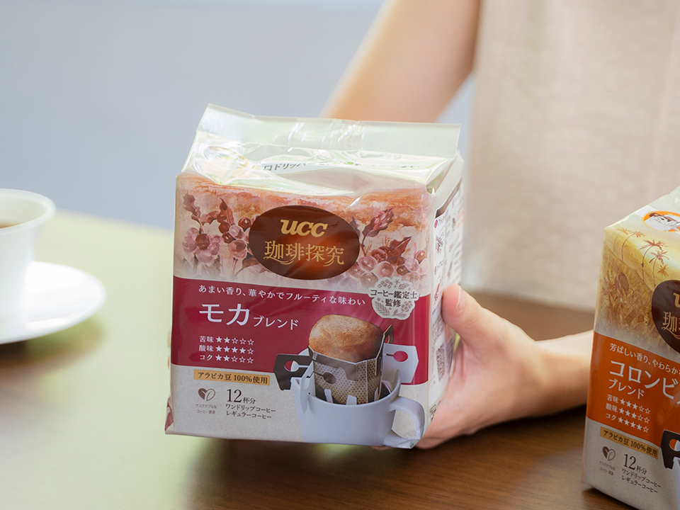 UCCモカブレンドのパッケージのクローズアップ